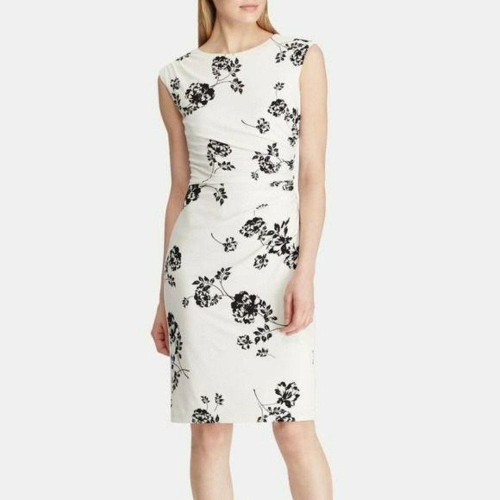 Ralph Lauren B&W Floral Ruched Sheath Dress